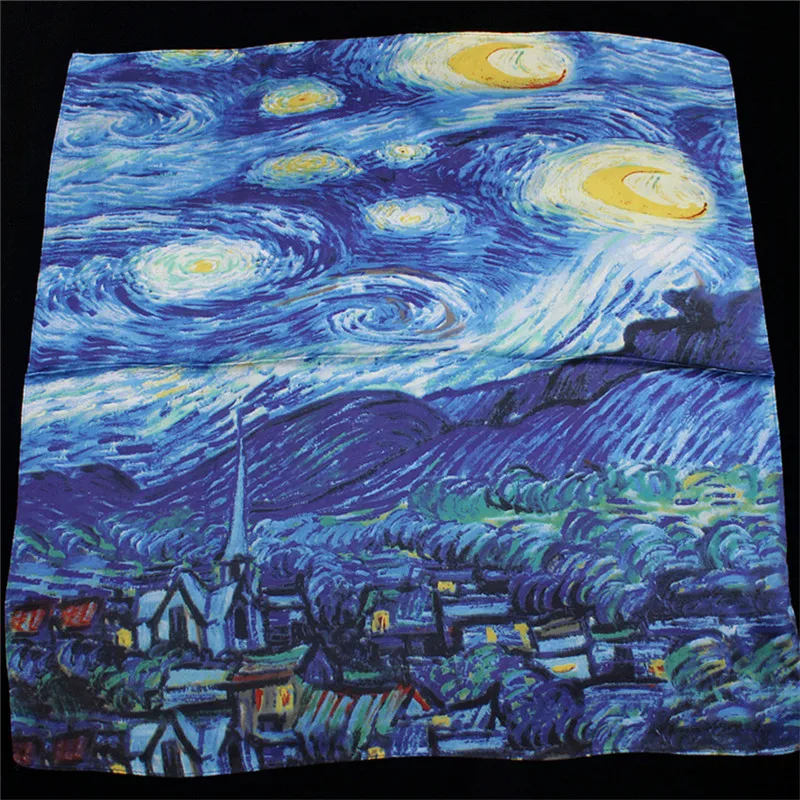 Van Gogh pintura a óleo quadrado lenços para mulheres lenço de seda bandana moda cabeça e pescoço gravata, banda, lenço profissional, novo