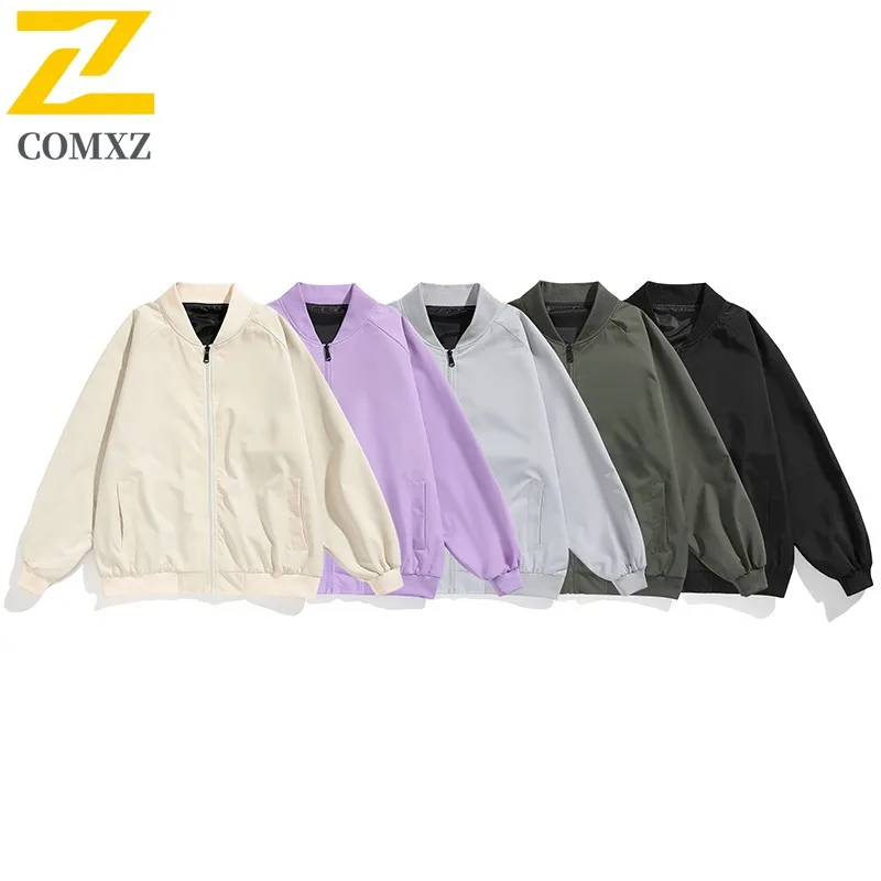 

COMXZ 2025 Japanese Vintage Solid Color Baseball Jacket Men Women Spring Loose Fit Couple Casual Versatile Trendy Coat