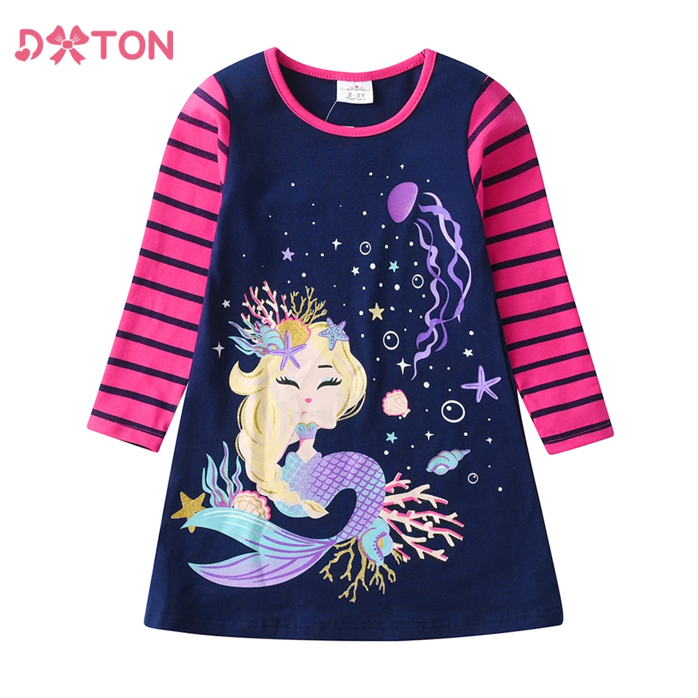 

DXTON Winter Children Dresses Girls Cotton Mermaid Kids Girls Dress Casual Fashion Children Clothes Striped Baby Girls Vestidos