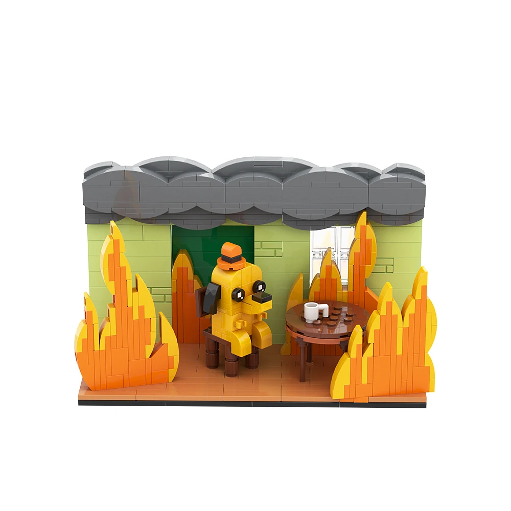 MOC This is Fine Dog Building Block Model Kit Anime Cartoon Fire Meme Vignette Hound Dog Animal Brick Toy For Children Gifts