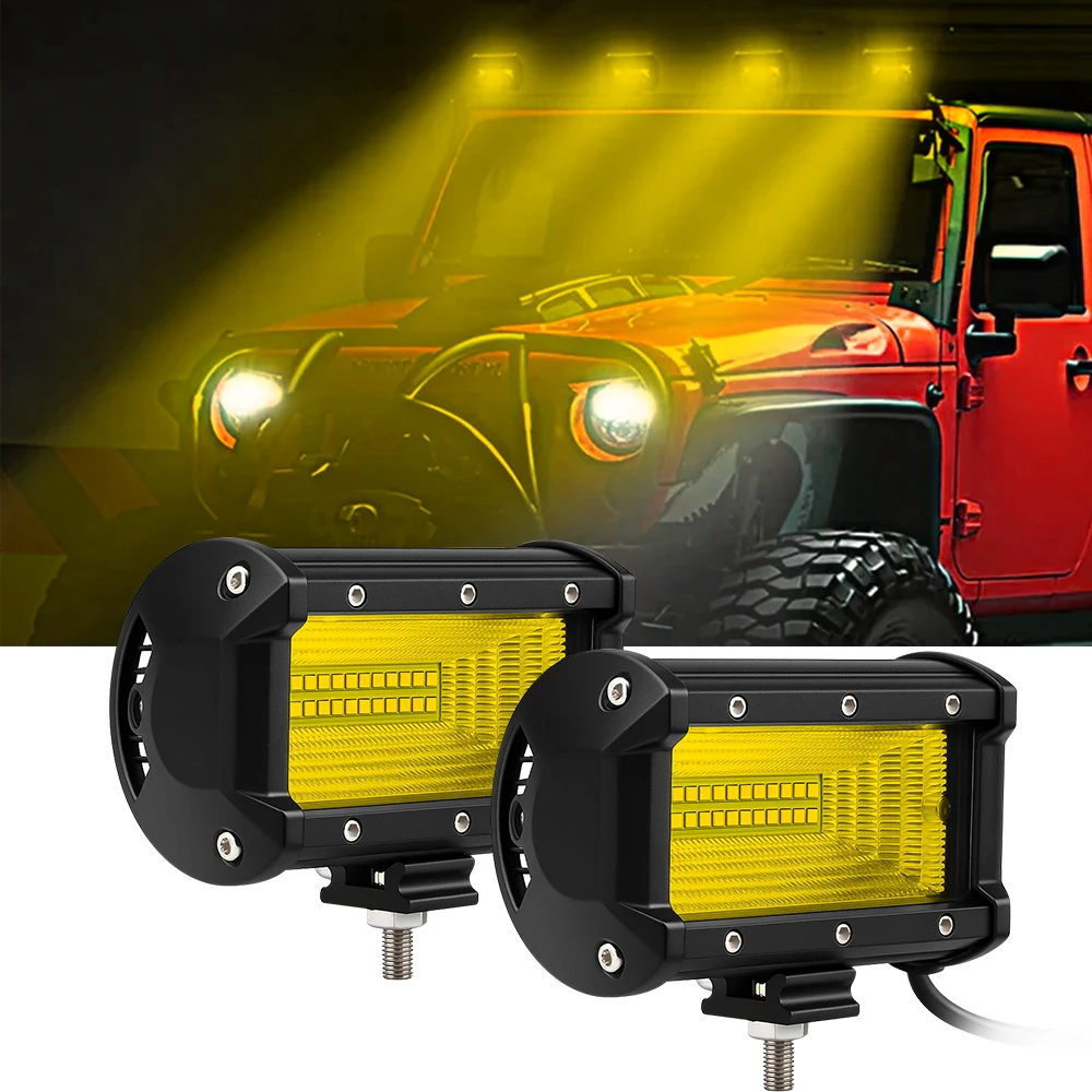 1/2 قطعة 5 بوصة الطرق الوعرة عمود إضاءة LED 12 فولت مربع LED ضوء العمل للقيادة الطرق الوعرة قارب سيارة جرار شاحنة 4x4 SUV 12 فولت 24 فولت المصباح