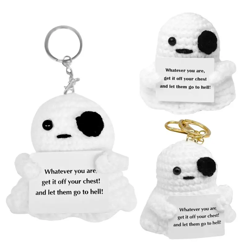 

Funny Crochet Halloween Ghost Doll With Card Home Room Decoration Handmade Knitted Flower Shark Ornament Christmas Gifts