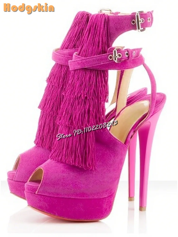 Sexy Green Fringe Stilettos Sandals Peep Toe Buckle Straps High Heels Elegant 2025 Summer Women New Fashion Party Dress Shoes