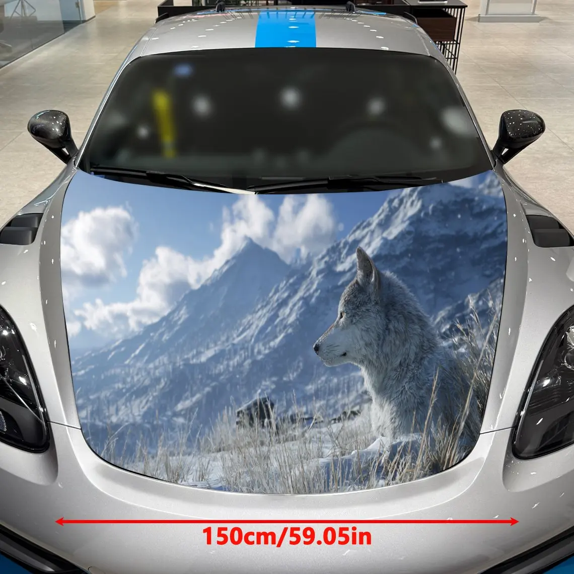 Lone Wolf Wilderness Dominance Scene PVC Car Hood Wraps, Self-Adhesive Waterproof Car Bonnet Decal Sticker, Car Decoration Prote