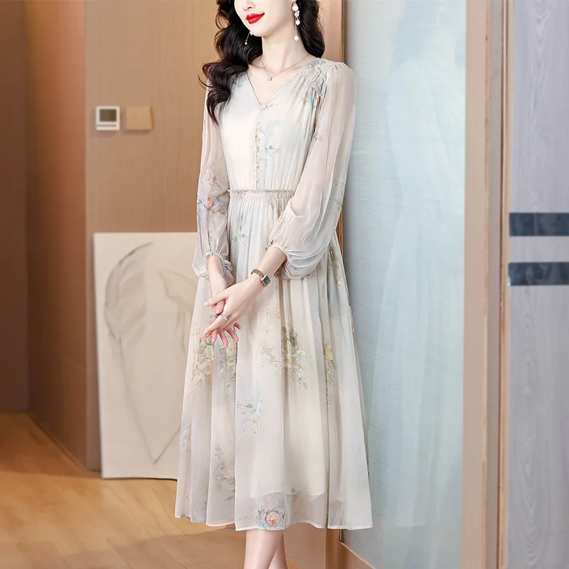 2025 ฤดูร้อนดอกไม้ผ้าไหมElegant Chicผู้หญิงชุดโปรโมชั่นฤดูร้อนแฟชั่นชุดลําลองเกาหลีElegant Luxuryชุดราตรี