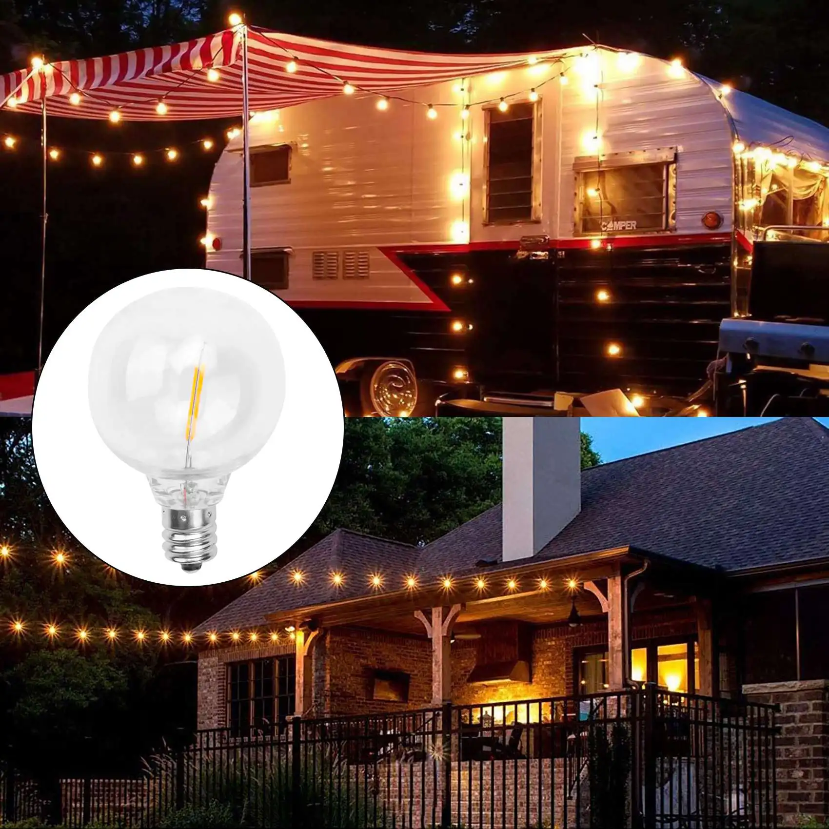 태양 스트링 조명용 비산 방지 LED 글로브 전구, 따뜻한 흰색, G40 LED 교체 전구, E12 나사 베이스, 3 개