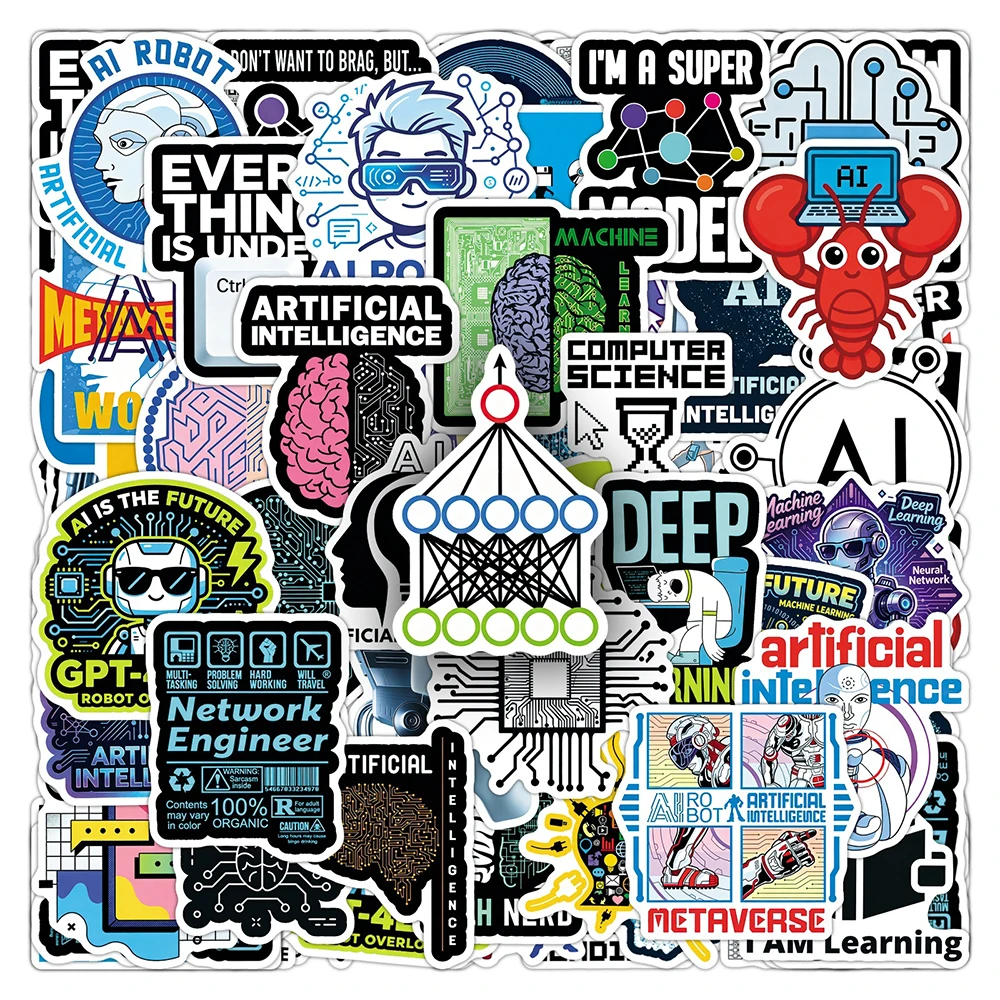 10/30/50pcs Artificial Intelligence Cartoon Stickers AI Intelligent Robot Decals Luggage Notebook Phone Graffiti Sticker Decor