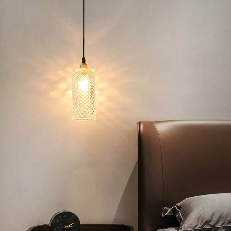 

Bedroom bedside chandelier light luxury 2024 new Nordic modern simple brass glass long line chandelier