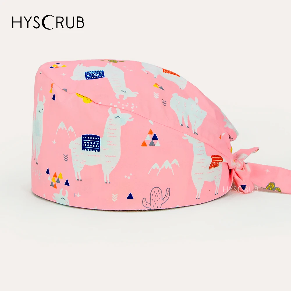Pink printed professional hat for doctors and Scrub Caps Beauty Salons Vet Work Caps Pet Shop Scrub Hat