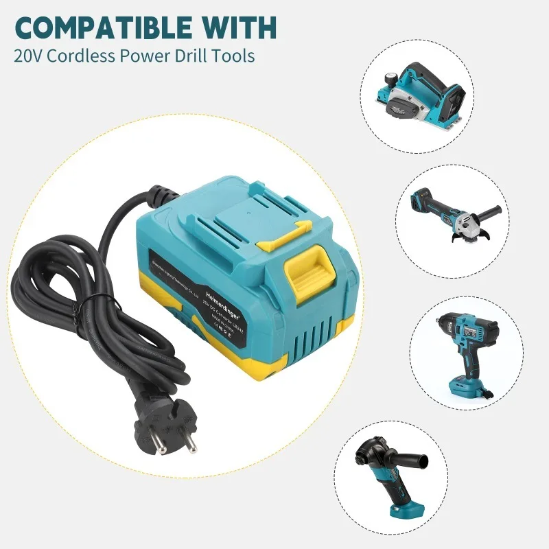 Heimerdinger 220V AC to 18V DC converter for 20V Cordless Tools - Smart Protection, EU Plug, Non-Slip Design
