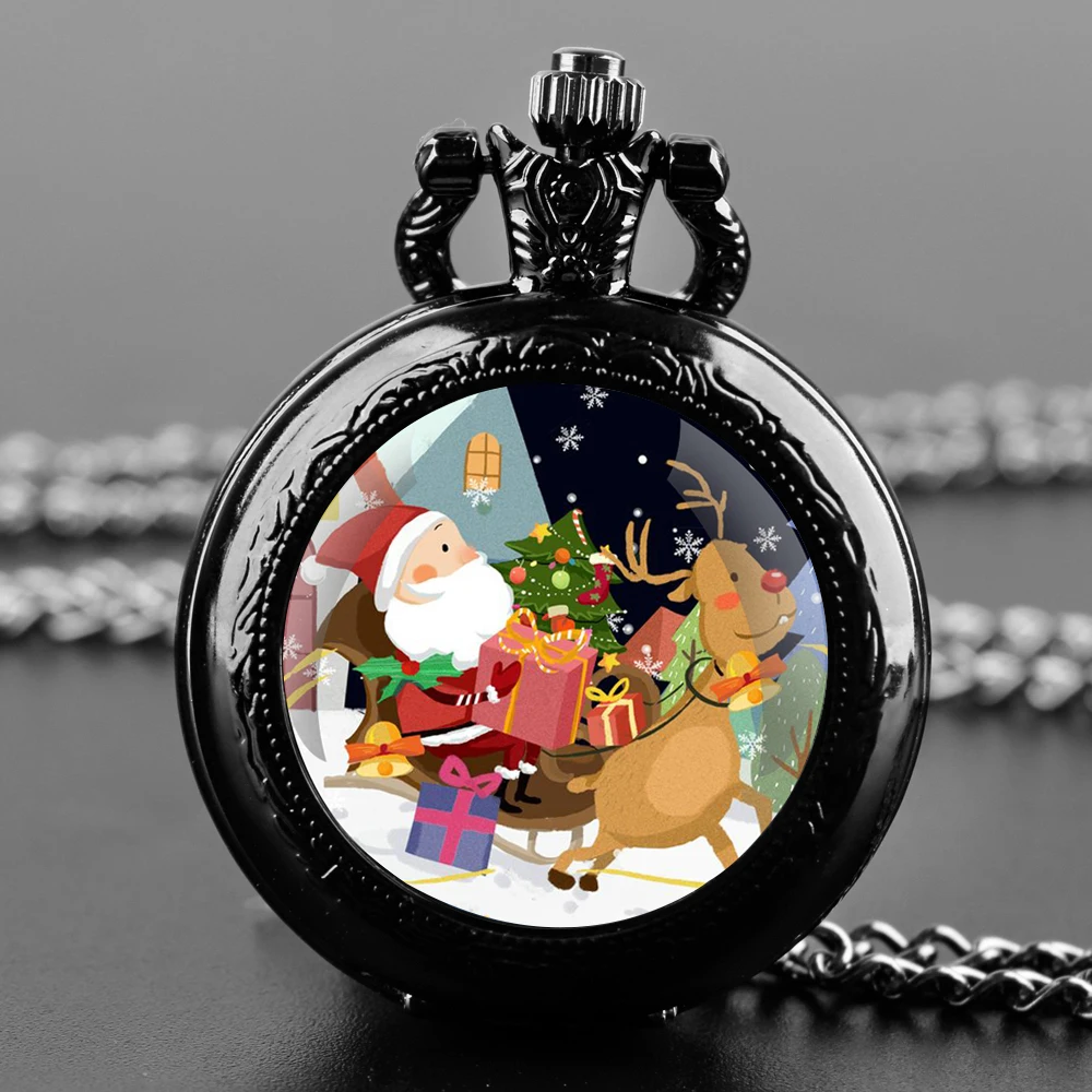 Montre de Poche à Quartz en Verre pour Homme et Enfant, Cadeau de Joyeux Noël, avec Cadran en Chiffre Arabe Durable, Cadeau Extraordinaire