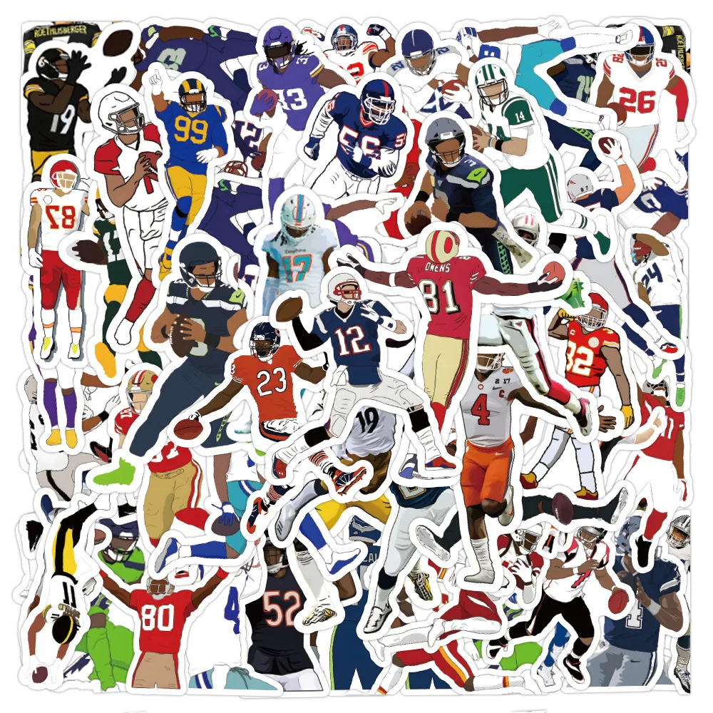 50PCS Football NFL Player Stickers Creative iPad Mobile Phone Helmet Car Guitar DIY Wall Sticker Toy Decoration