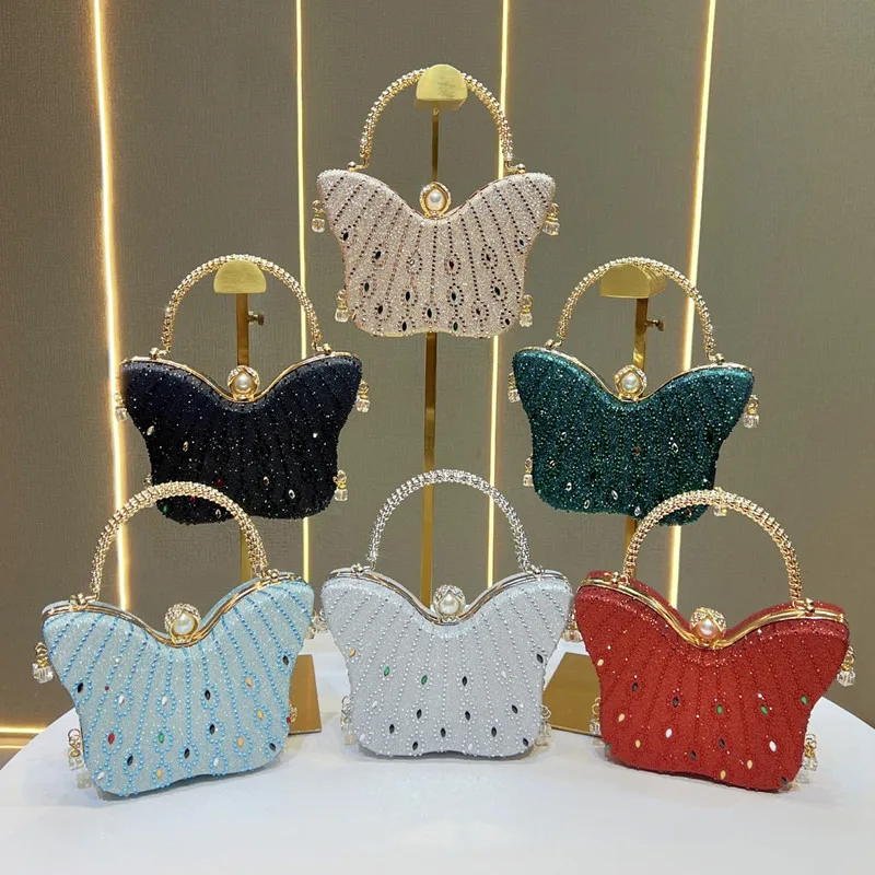 2026 Fashion Butterfly Shaped Full Diamond Women's Evening Clutch Bag High-end Luxury Crystal Handbag Prom Party Crossbody Bag