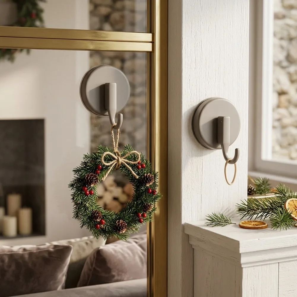 2Pcs Upgraded Suction Cup Wreath Hook Damage Free Season Decor Solution Front Door Window Glass Hanging Ornament Household