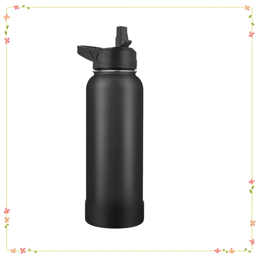 

40oz Insulated Stainless Steel Water Bottle with 3 Lids, Midnight Black
