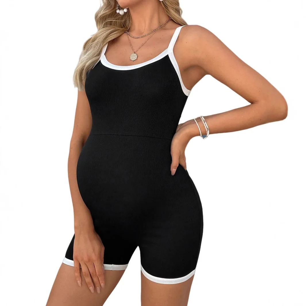 Wholesale New Fashion Pregnant Women's Clothes Summer Sleeveless Short Pants Solid Color Sport Yoga Maternity Jumpsuits