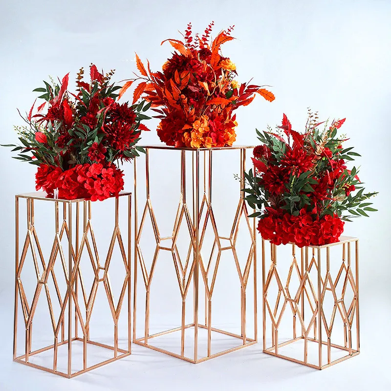 3Pcs Metal Square  Table Dessert Stand Flowers Vase  Road Lead Candelabra Centerpieces Wedding porps Christmas deco