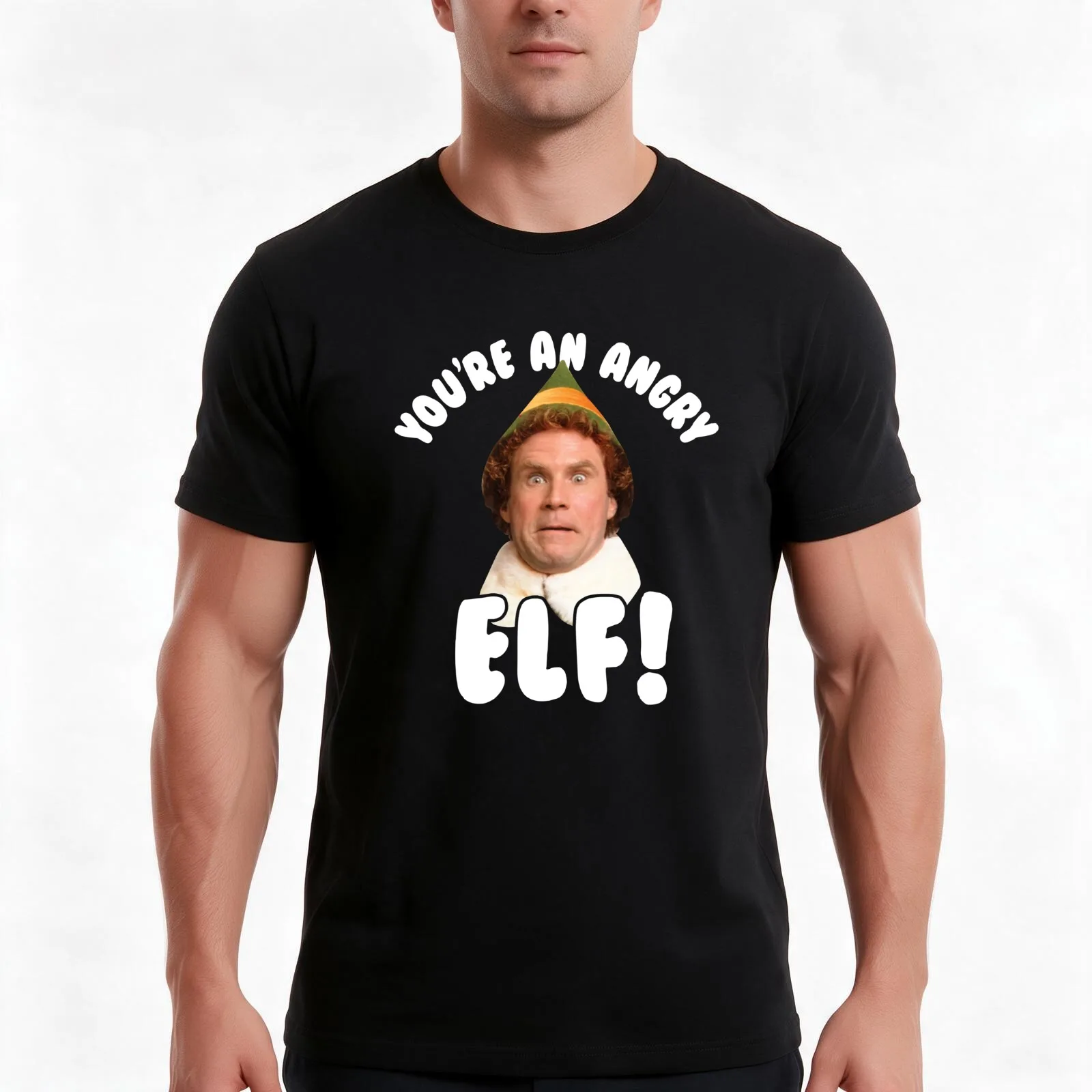 Elf You're An Angry Elf T-Shirt, Summer Casual Cotton Tee, Oversized Streetwear Tops, Vintage Graphic Print, Unisex Men Women