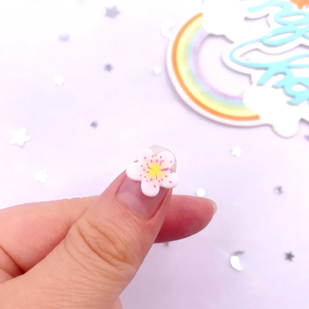 40pcs Resin Mini Colorful Painted Cherry Blossoms Flatback Stone Art Nail Applique DIY Buttons Scrapbook Earring Decor Accessory