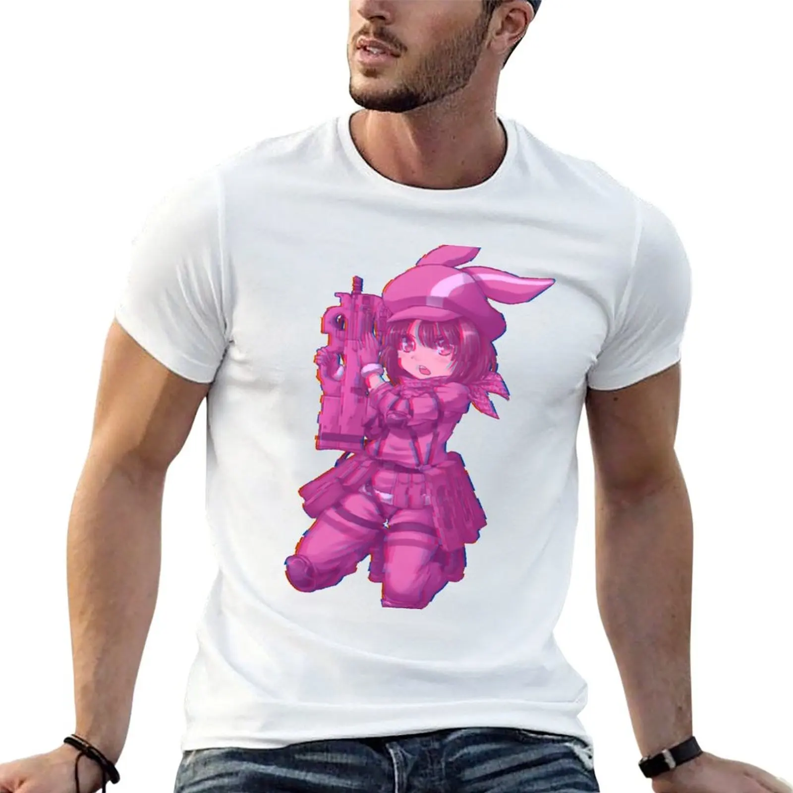 LLENN Glitch Design T-Shirt Non-Shrink Basic Cotton T-Shirt