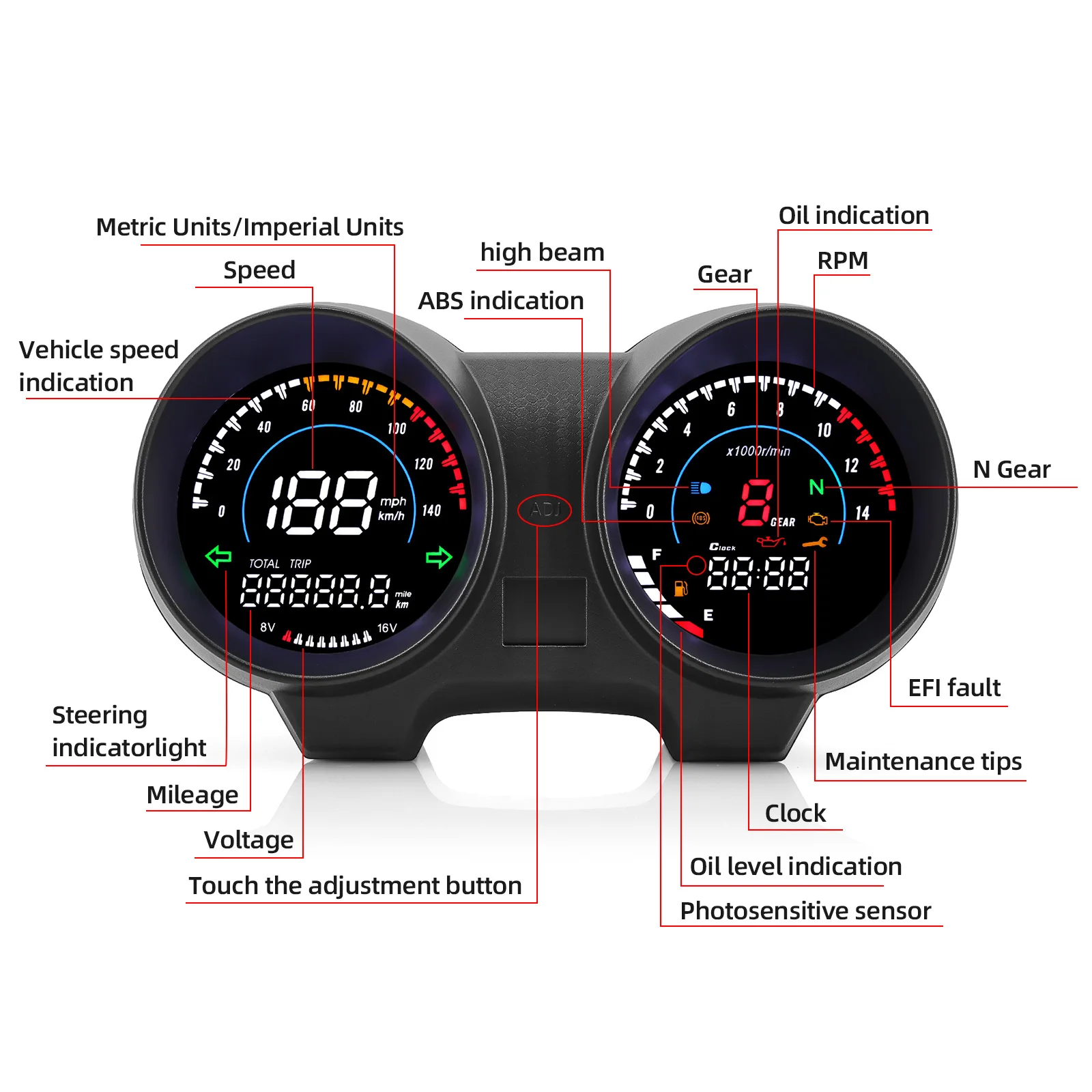 Motorcycle Digital Speedometer For Brazil TITAN 150 FAN 150 Dashboard RPM Meter Voltage Fuel Gauge Tachometer For TITAN Brazil