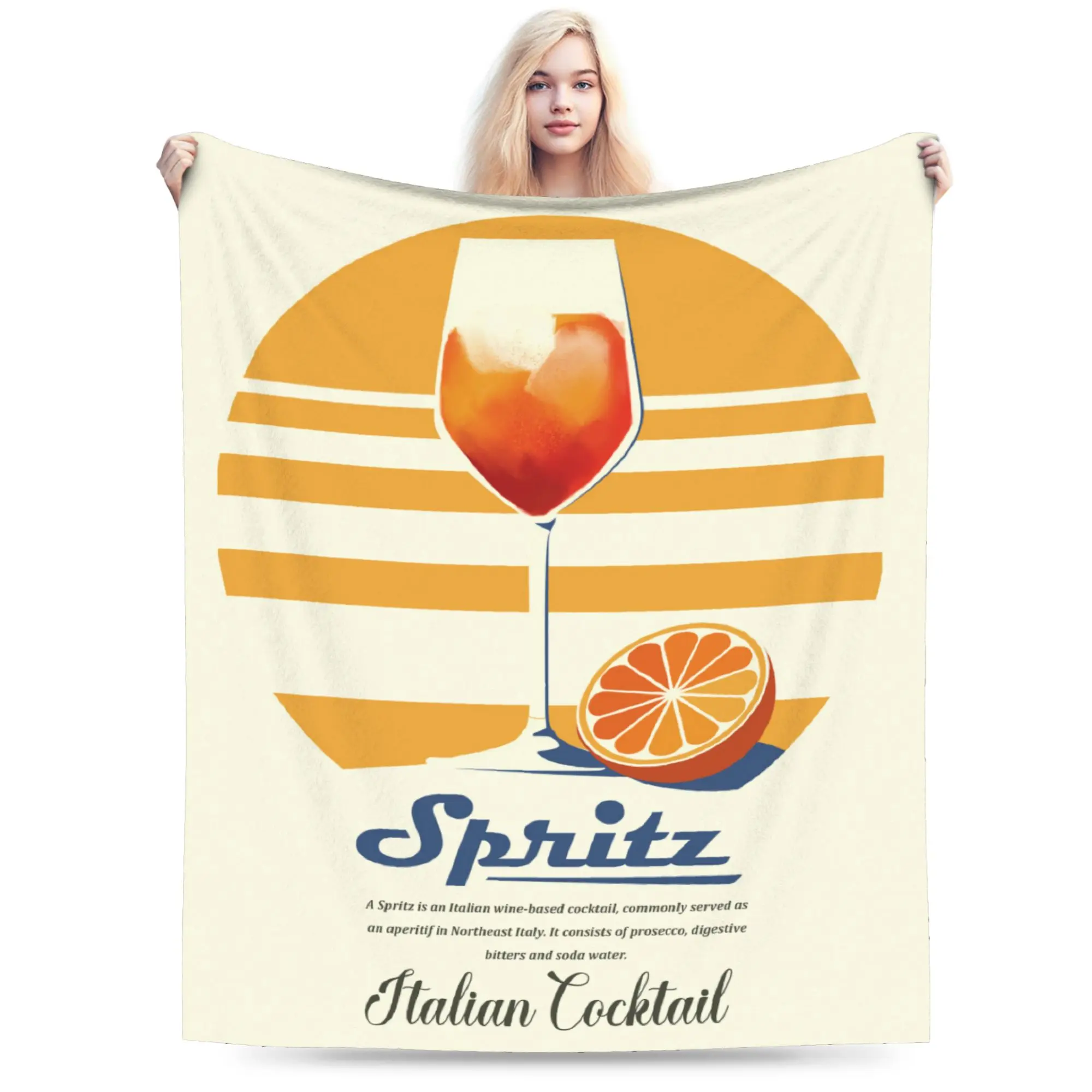 Custom Sofa Fleece Aperols Spritz Print Throw Blanket Warm Flannel Love Drinking Cocktail Blankets for Bedding Car Sofa Quilt