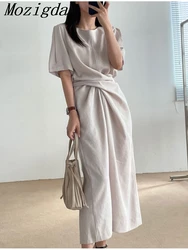 Summer Long Dress Women Irregular Pleated Fashion Short Sleeve Ladies Dresses Korean Style Loose Vestidos Woman Dress