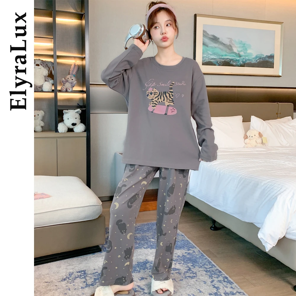 

ElyraLux женские пижамы из двух предметов, домашняя одежда, весенне-осенние пижамы, женские брюки с длинными рукавами, повседневная домашняя одежда, пижамные комплекты