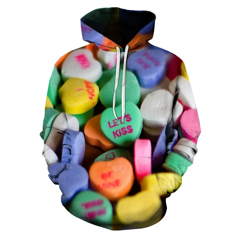 New Winter 3D Soft Sweets Printed Hoodies for Men Kid Fashion Funny Hooded Sweatshirts Harajuku Pullovers Unisex Clothing Hoodie