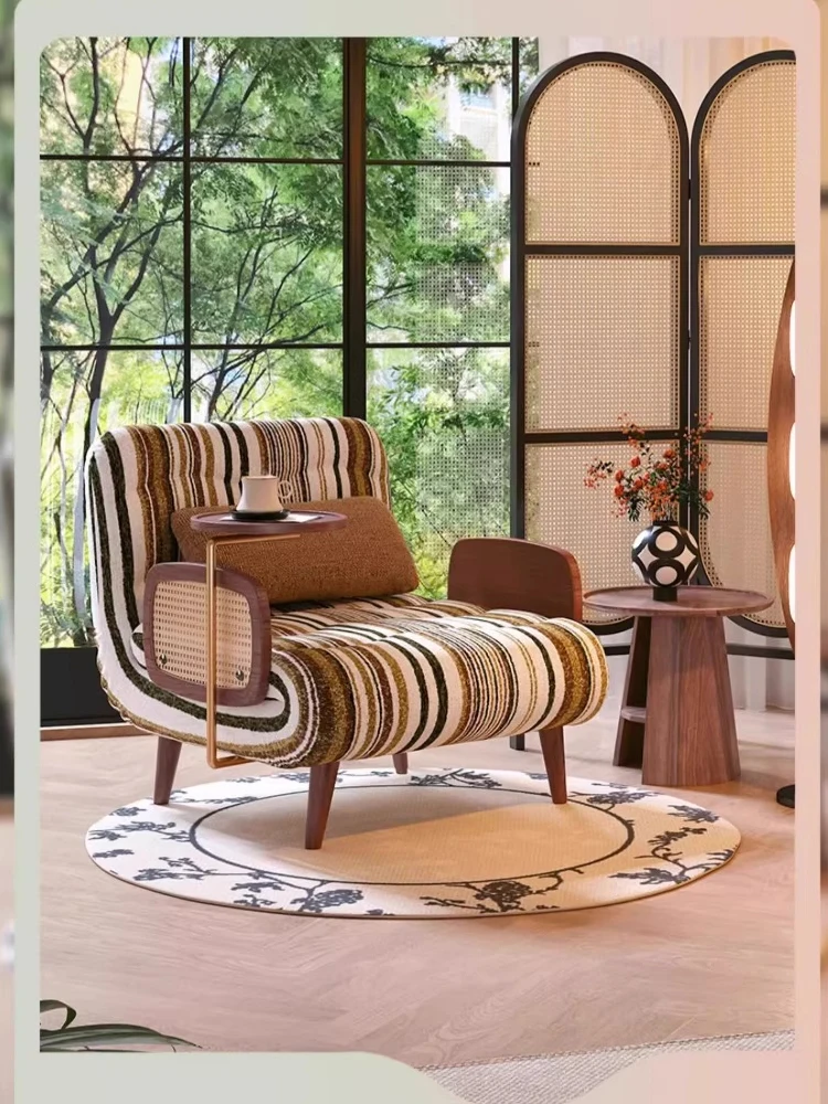 Small apartment living room color matching striped multi-functional folding fabric sofa
