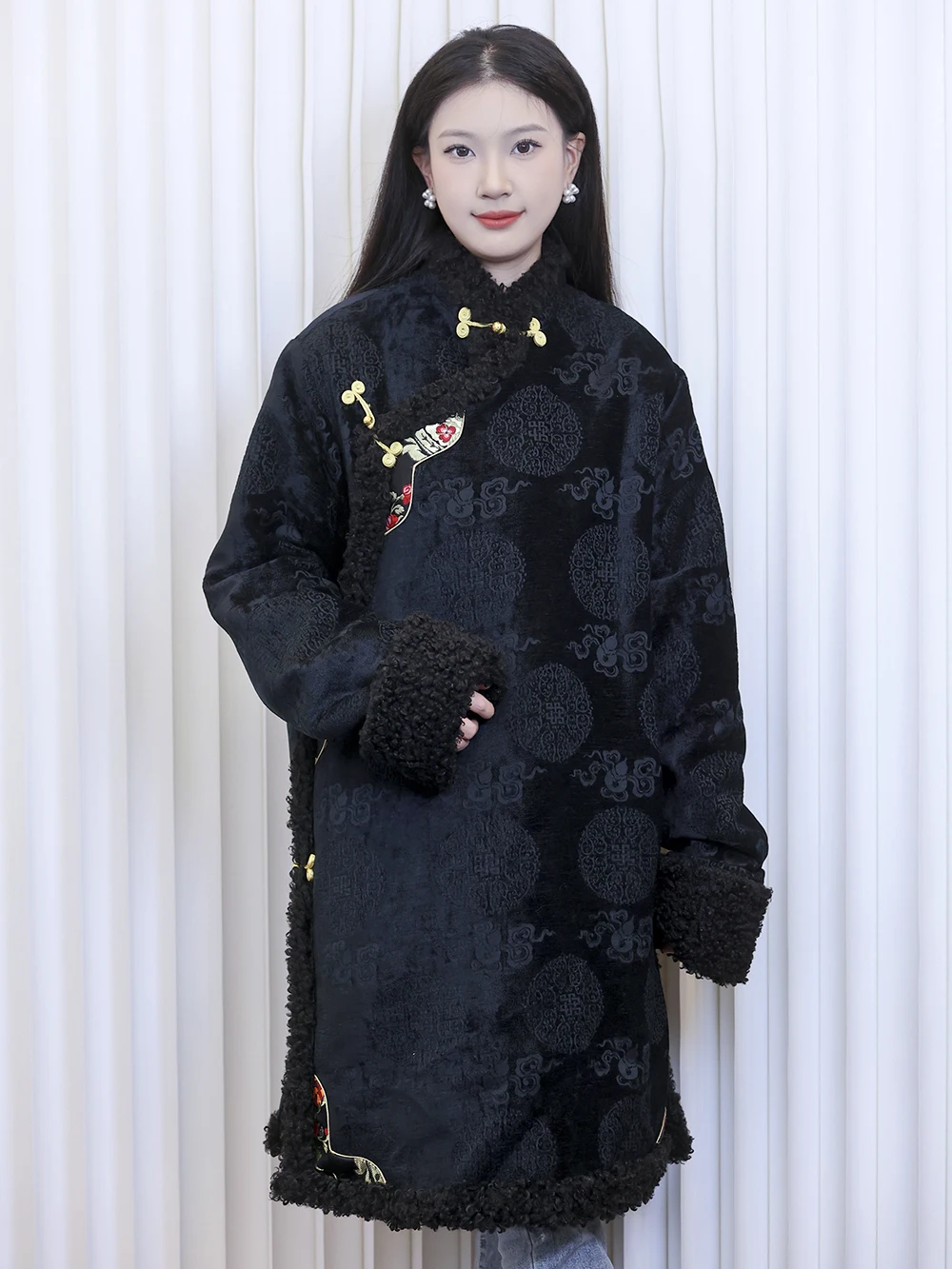 

Midi Vintage Tibetan Coat Autumn and Winter Women's Thickened Costumes Chinese Style Cotton Padded Jacket Wool Clothing