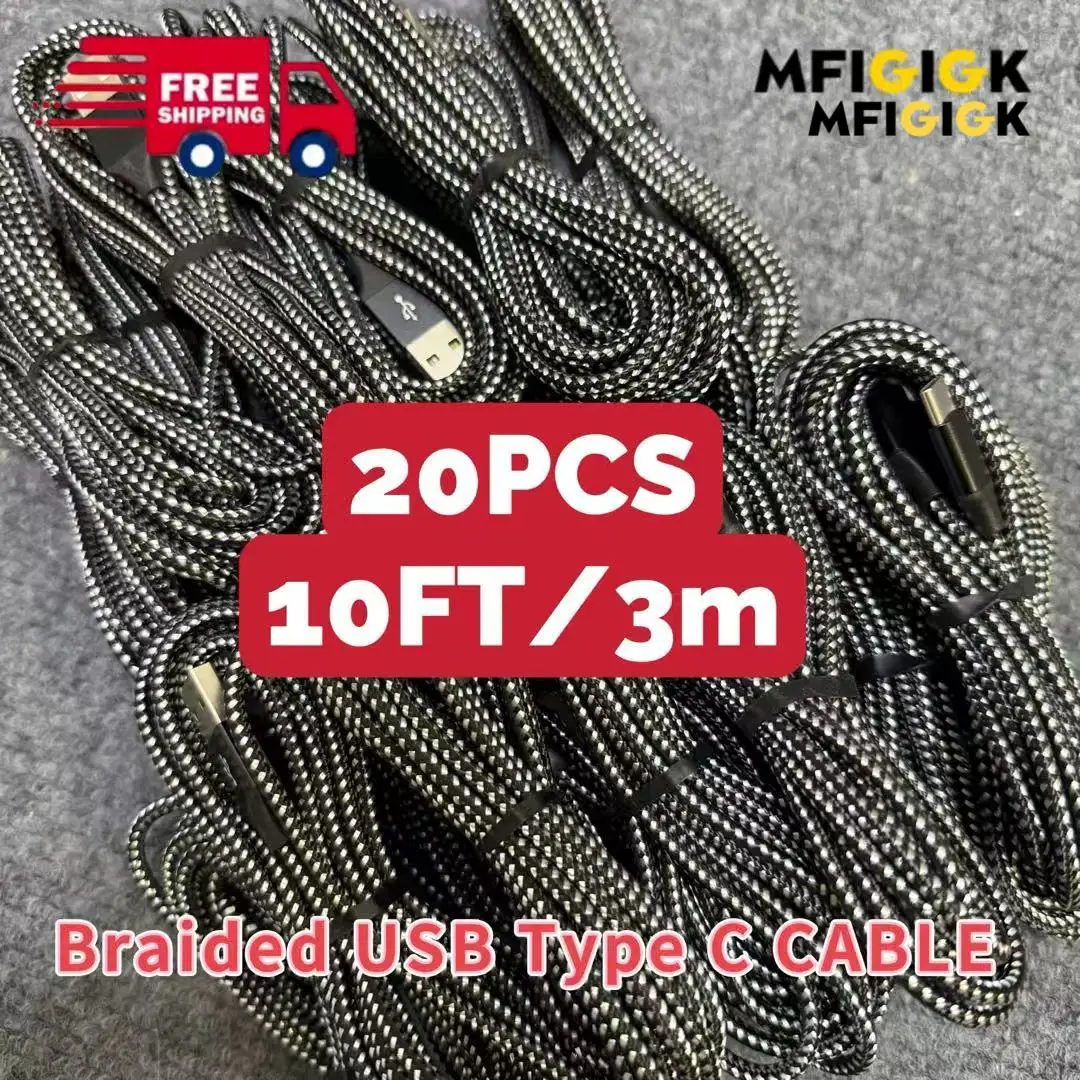 

MFIGlGK 20 шт. USB C Тип C Кабели 10 футов для Samsung S8 S9 S10 Xiaomi Samsung Galaxy S10 S10+ s9 Android A15 A25 A35 A55