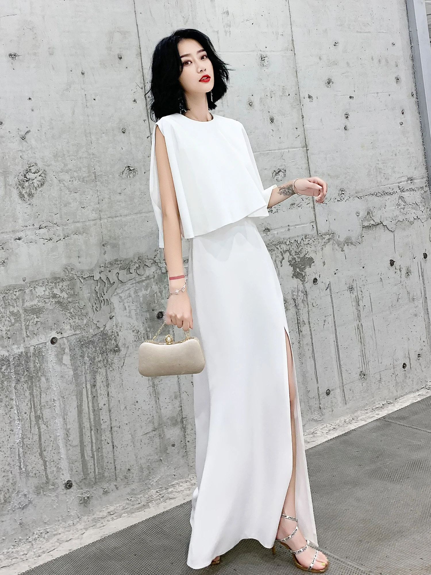 

Ele White Evening Dr Simple Sli Women's Faionable Ball Gown Long Skirt Ele U-Ne Zipper Sle for Parties