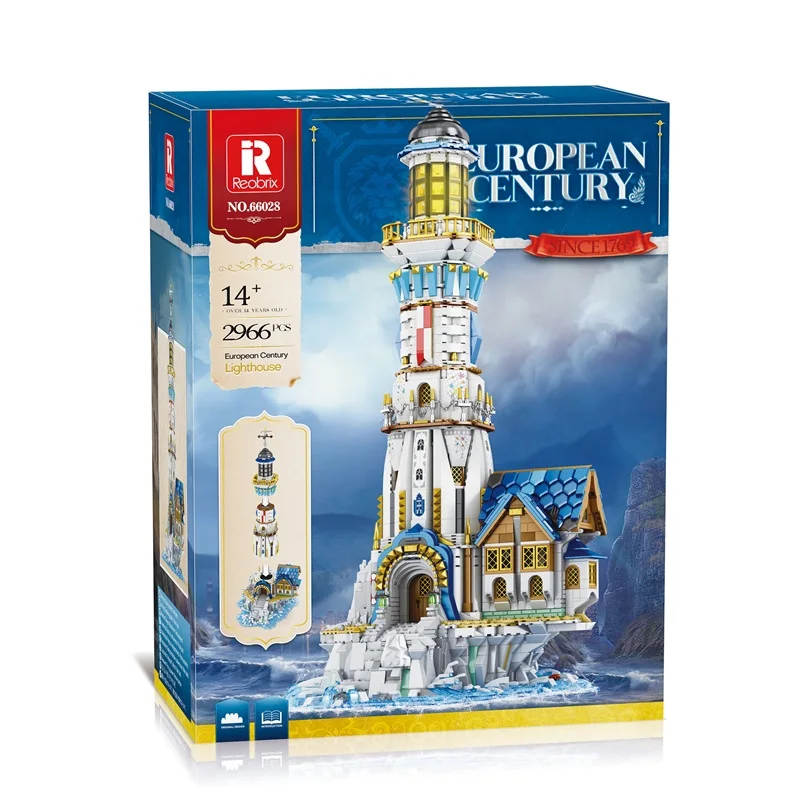 Boîte originale du siècle européen, phare médiéval, modèle d'architecture, bloc de construction en brique, jouets pour enfants, cadeaux de noël, 66028