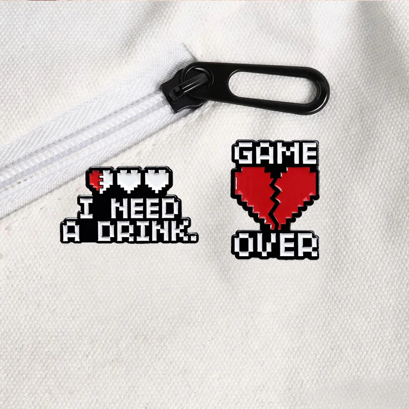 20 Styles Battery Slogan Enamel Badges Funny Mental Energy Quote Pins Game Pixel Style Metal Brooches Lapel Pin Set Gift