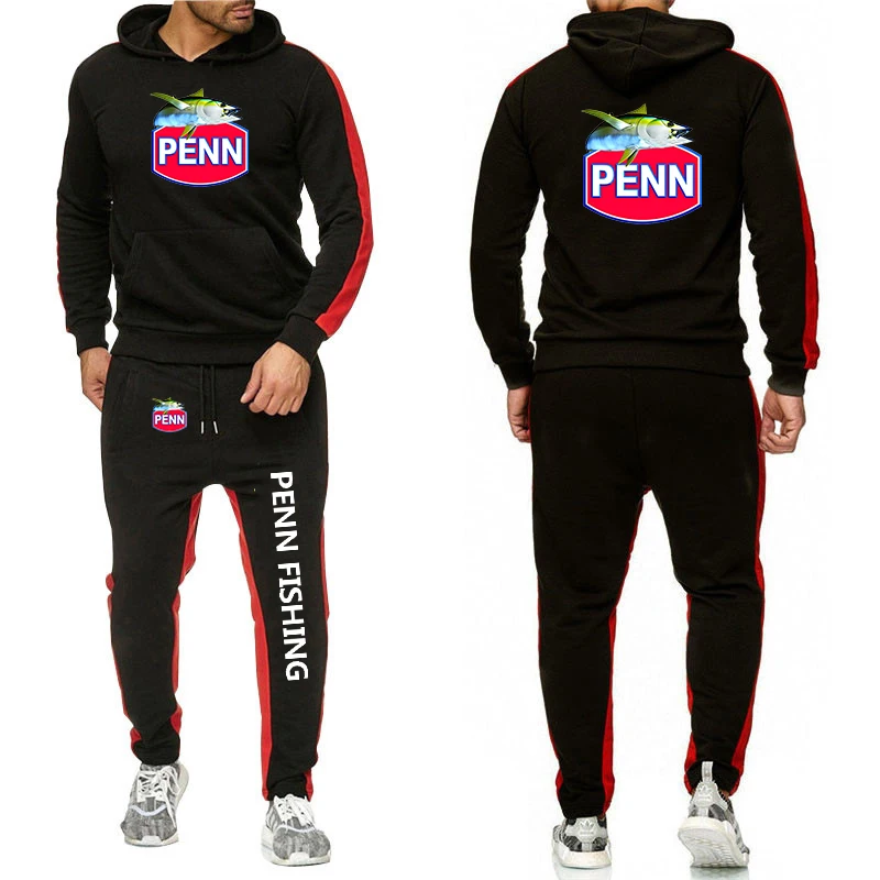 

Penn Fishing Logo Print Men Spring Autumn Hooded Cotton Pants Set Fashion Casual Cotton Pants Sports Suit Ensemble