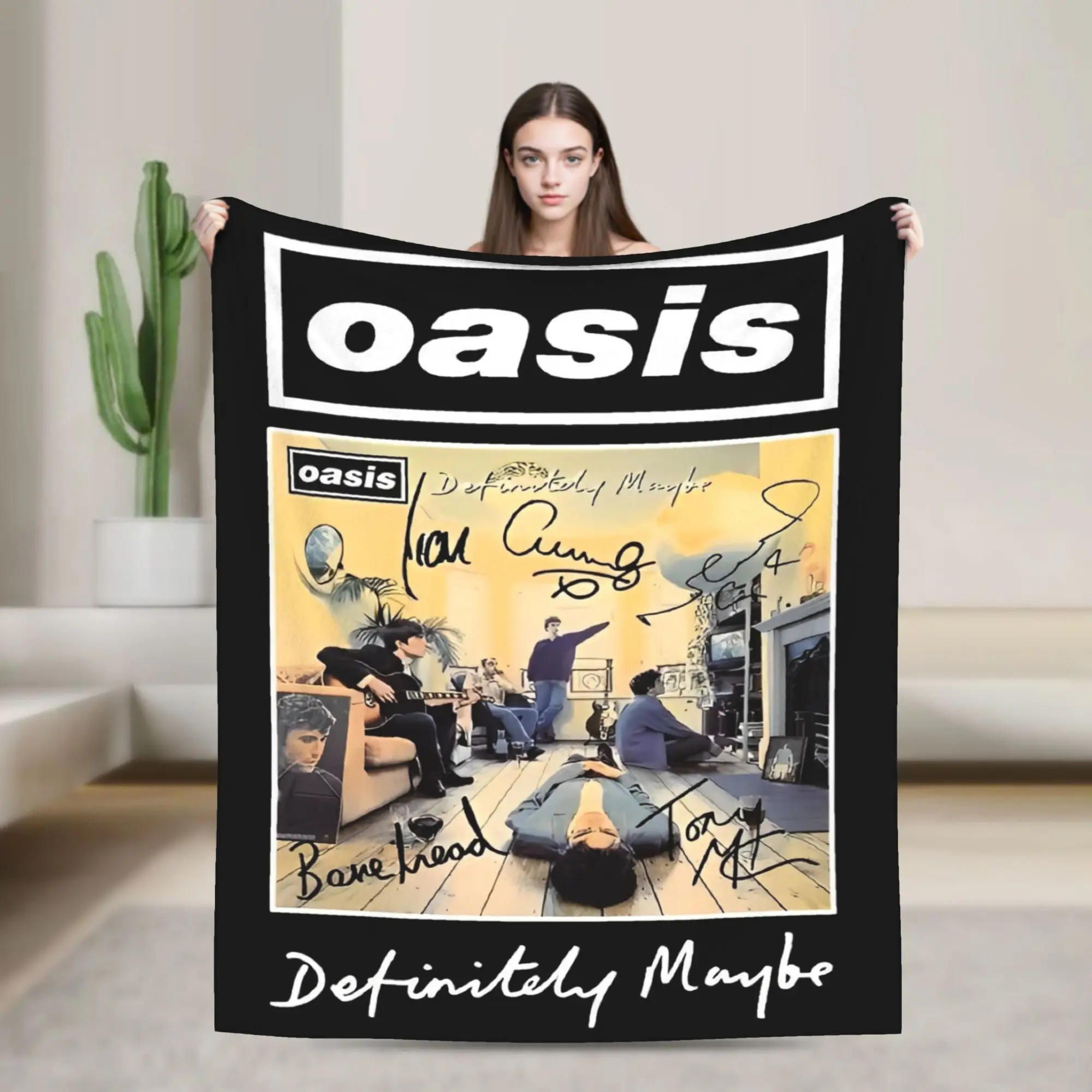 Sign Rock Band British Albums Blankets Fleece All Season O-Oasis Portable Thin Throw Blankets for Home Office Bedding Throws