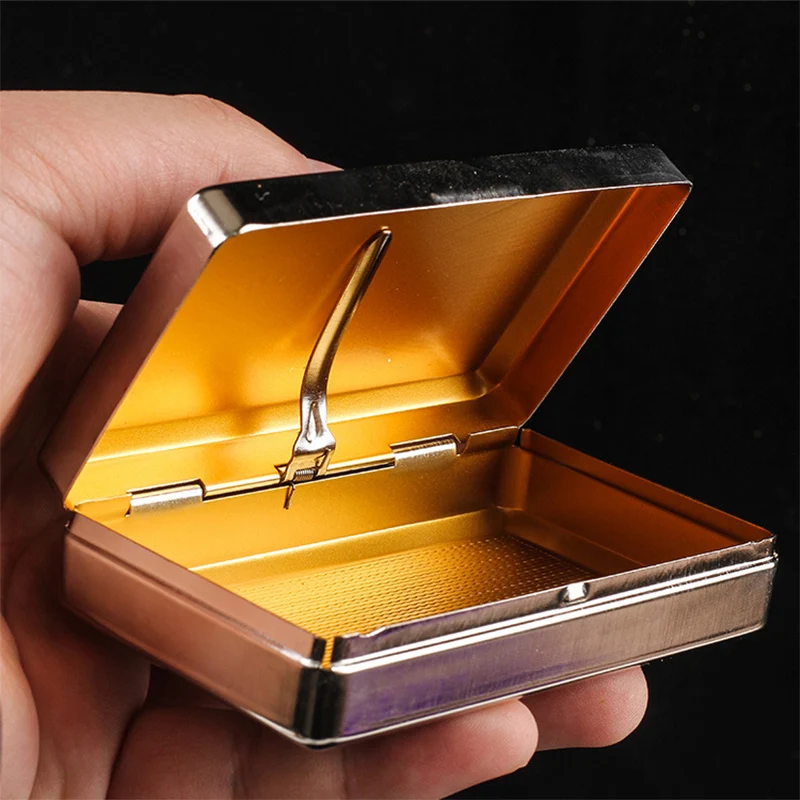 Portable Metal Tobacco Storage Vintage Classic Cigarette Case Paper Holder Hand-rolled Smoking Box with Clip Smoking Accessories - view 5