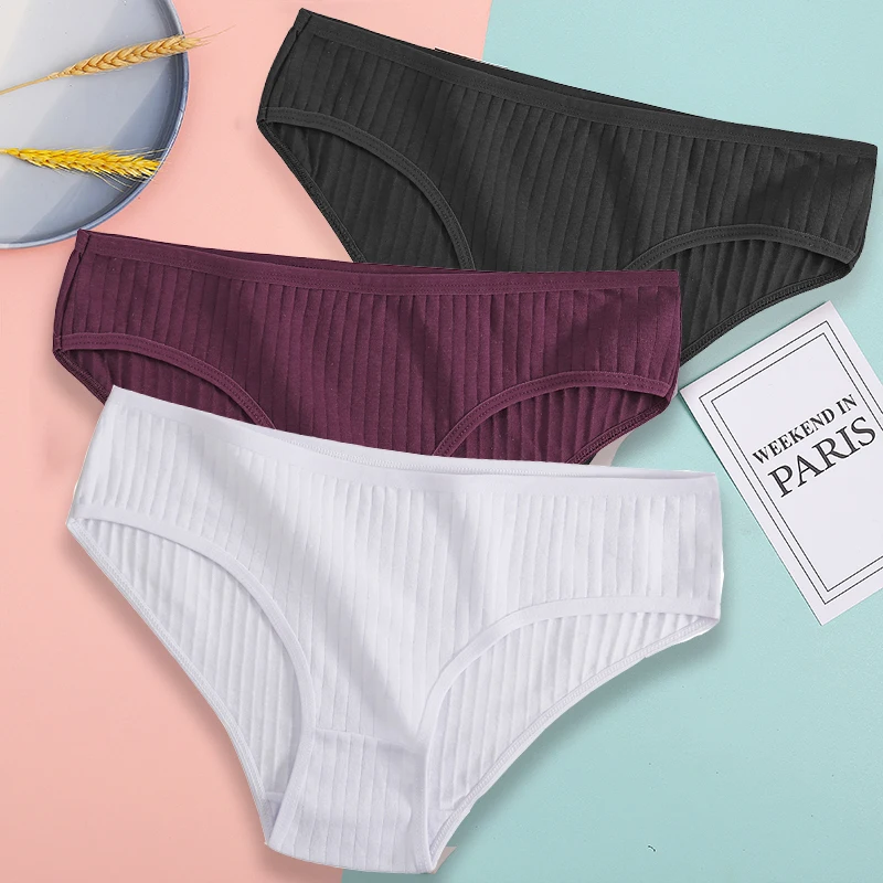 FIENTOO 3 Teile/satz Höschen Baumwolle Frauen Unterwäsche Sexy Unterhose Komfort Mädchen Slips für Weibliche Streifen Baumwolle Dessous Dessous