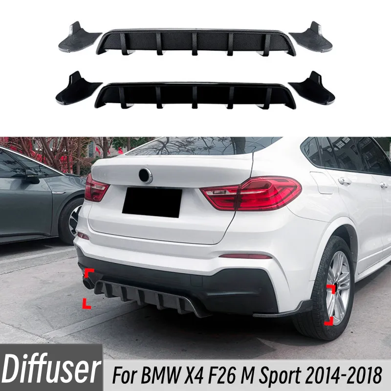 

For BMW X4 F26 2014-2018 Car Rear Bumper Diffuser Splitter Lip Chin Spoiler Black Carbon Exterior Accessories Tuning Parts