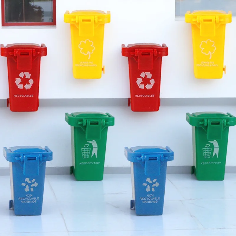 8Pcs Kid Push Plastic Garbage Can Small Garbage Containers for Kids Play Enhance Visual and Cognitive Learning