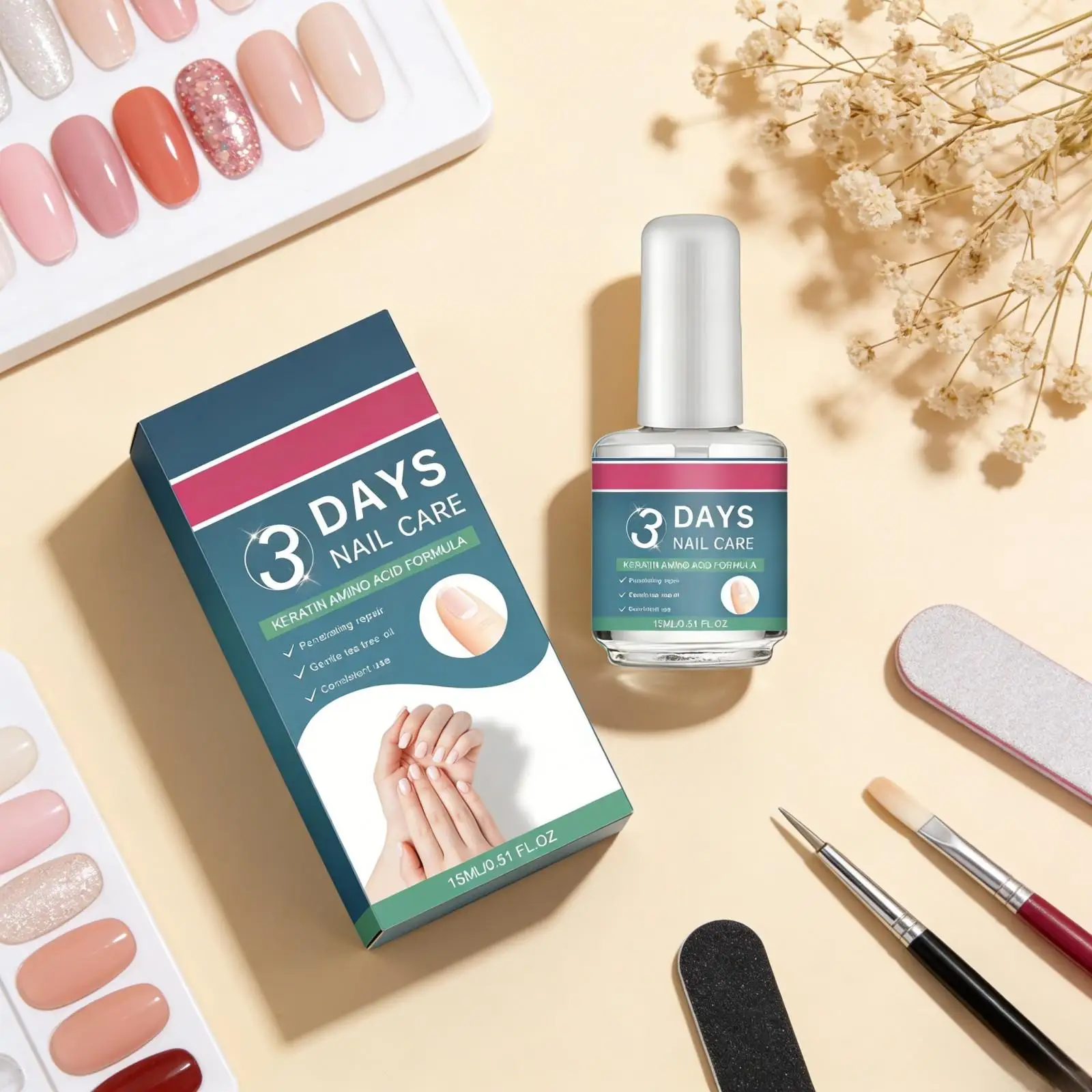 

3 Days Nails Care Keratin Nail Growth and Strengthening Quick Drying Damaged Nails Repair Lavender Oil Brittle Nail Polish 15ml