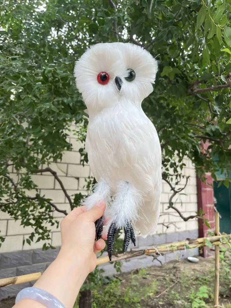 white simulation owl model foam and feathers big head owl  toy home garden decoration about 32cm s3000