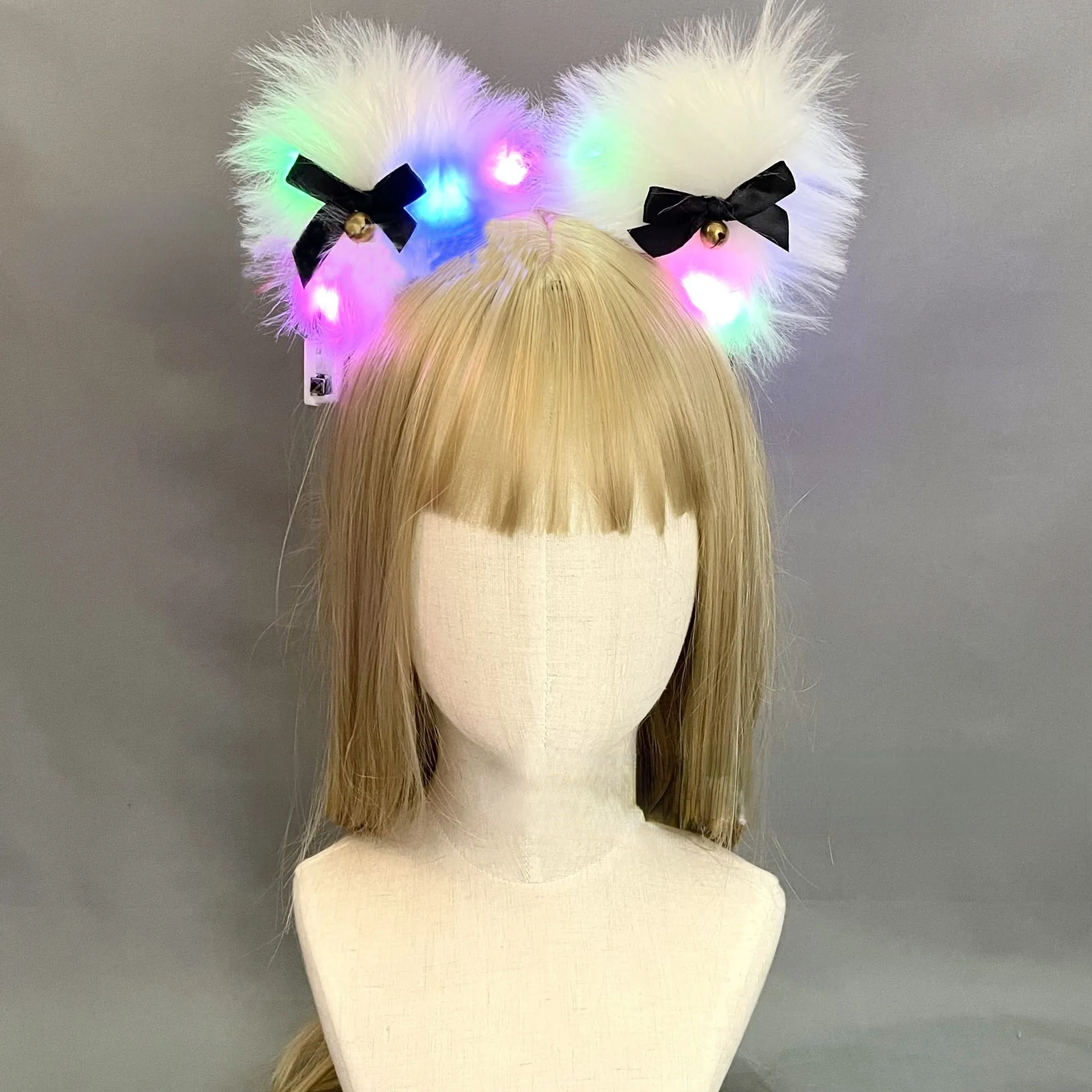 

10pcs Women Girl Plush Furry Fox Ear LED Light Up Cat Ears Headband Party Hairband Headwear Accessory Wedding Festival