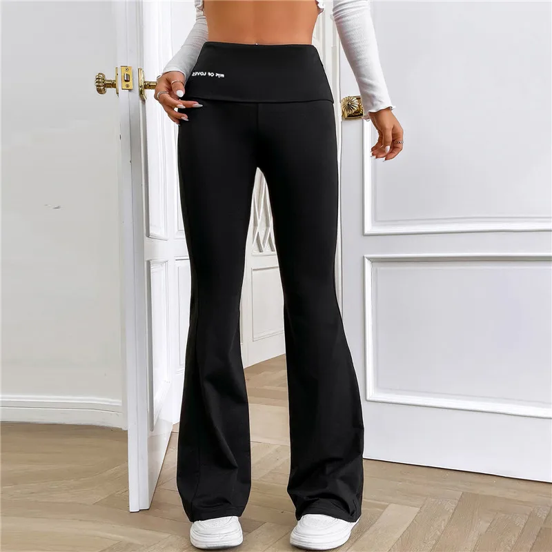 2023 Yoga Women High Waist Fitness Training Cotton Elasticed Wide Leg Flare Leggings Sports Tights Pants without Pockets