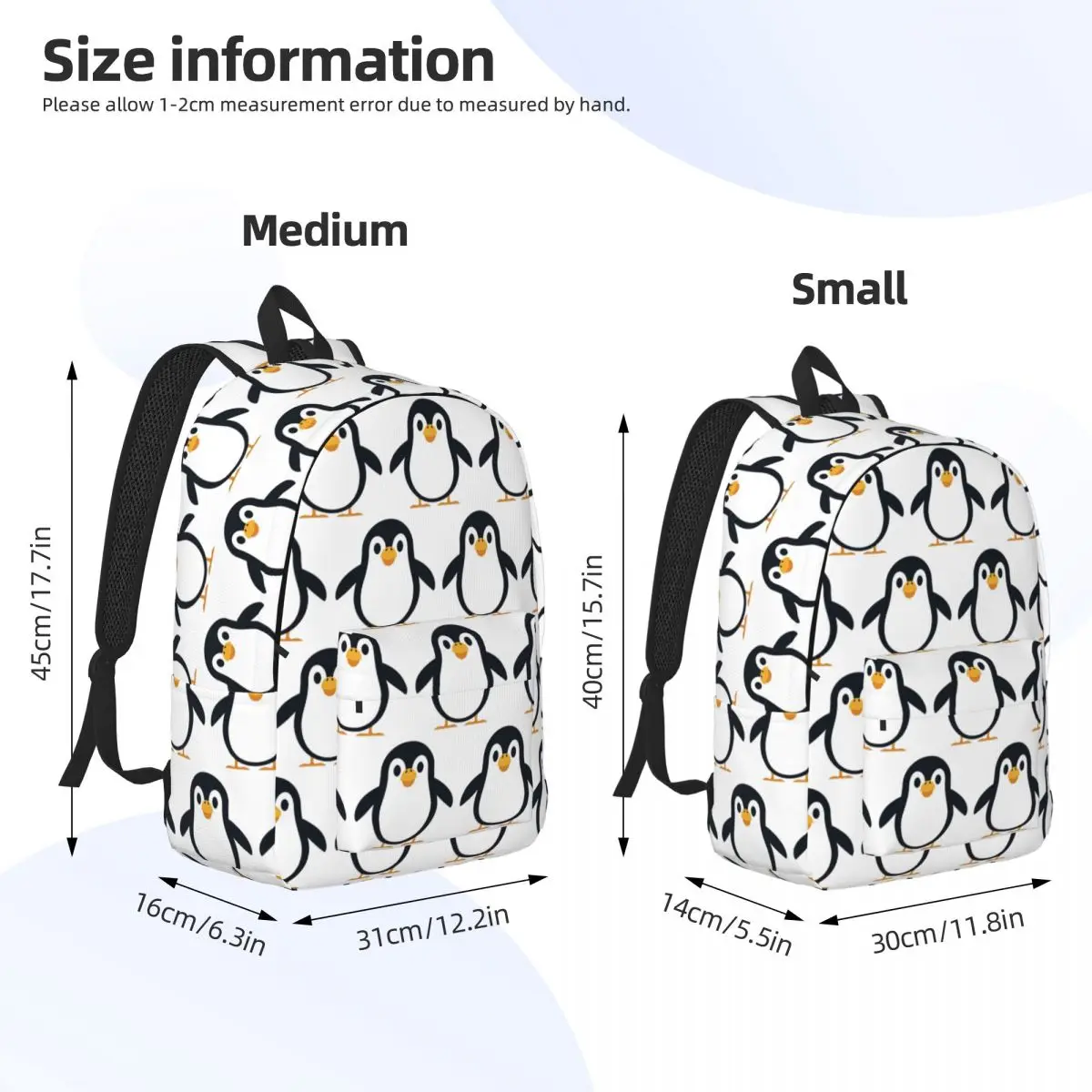 Penguin Backpack Daypack Large Capacity Kids BookBag School Bag Shoulder Bags for Men Women
