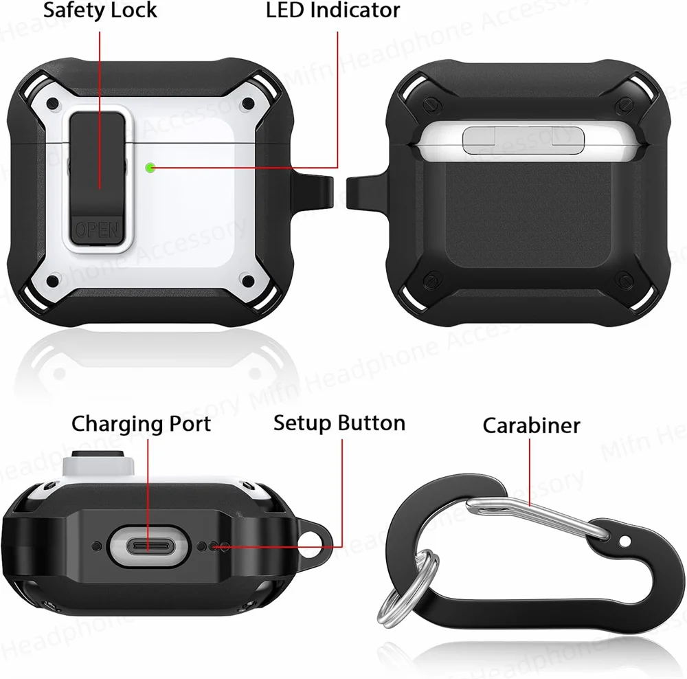 Novo para airpods 4th caso com bloqueio seguro à prova de choque proteger capa dura para apple airpods 4th geração caso com kit mais limpo