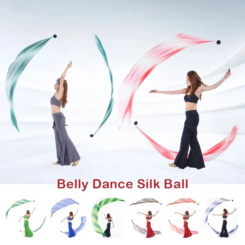 Dancer Belly Dance Silk Ball Belly Handball Women Veil Silk Streamer Silk Veil+ Poi Chain Ball Dance Stage Props
