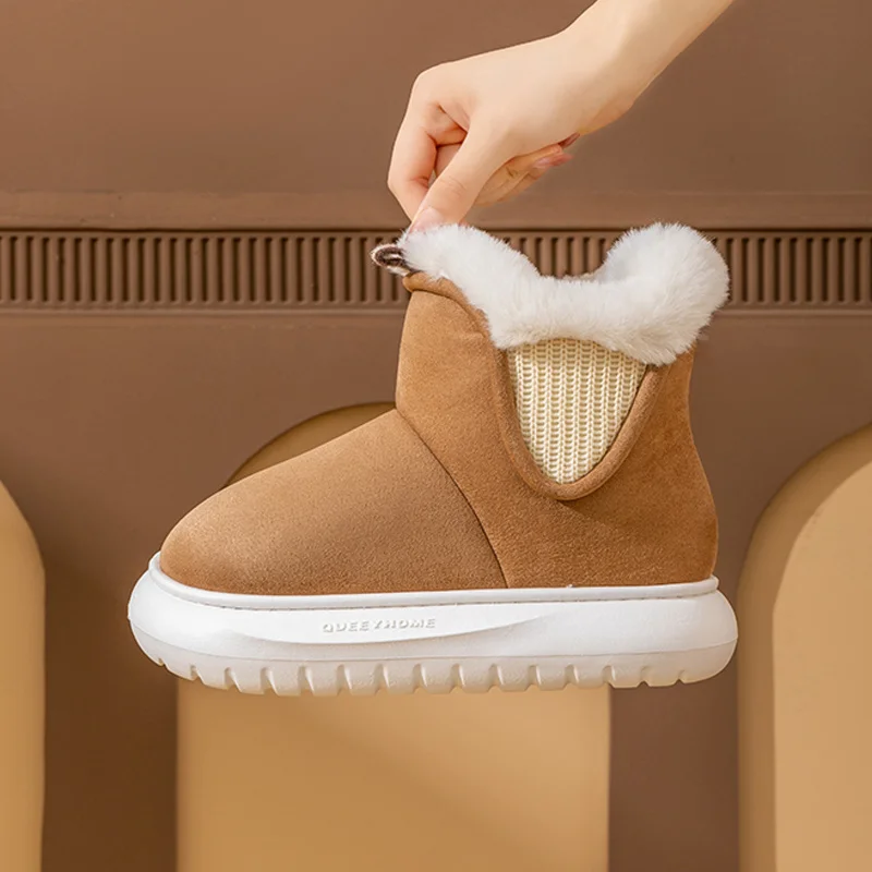 Suede Cotton Boots Shoes Women's 2023 Winter Thick Sole Slippers Man Plush Cotton Slippers Indoor Couple Outdoor Snow Boots