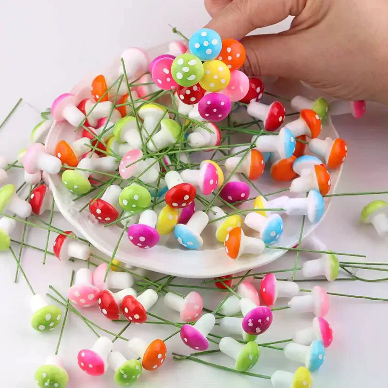 50pcs Colorful Mini Foam Mushroom Artificial Plant Ornaments For Bonsai Pots Fairy Garden Micro Landscape DIY Craft Decor